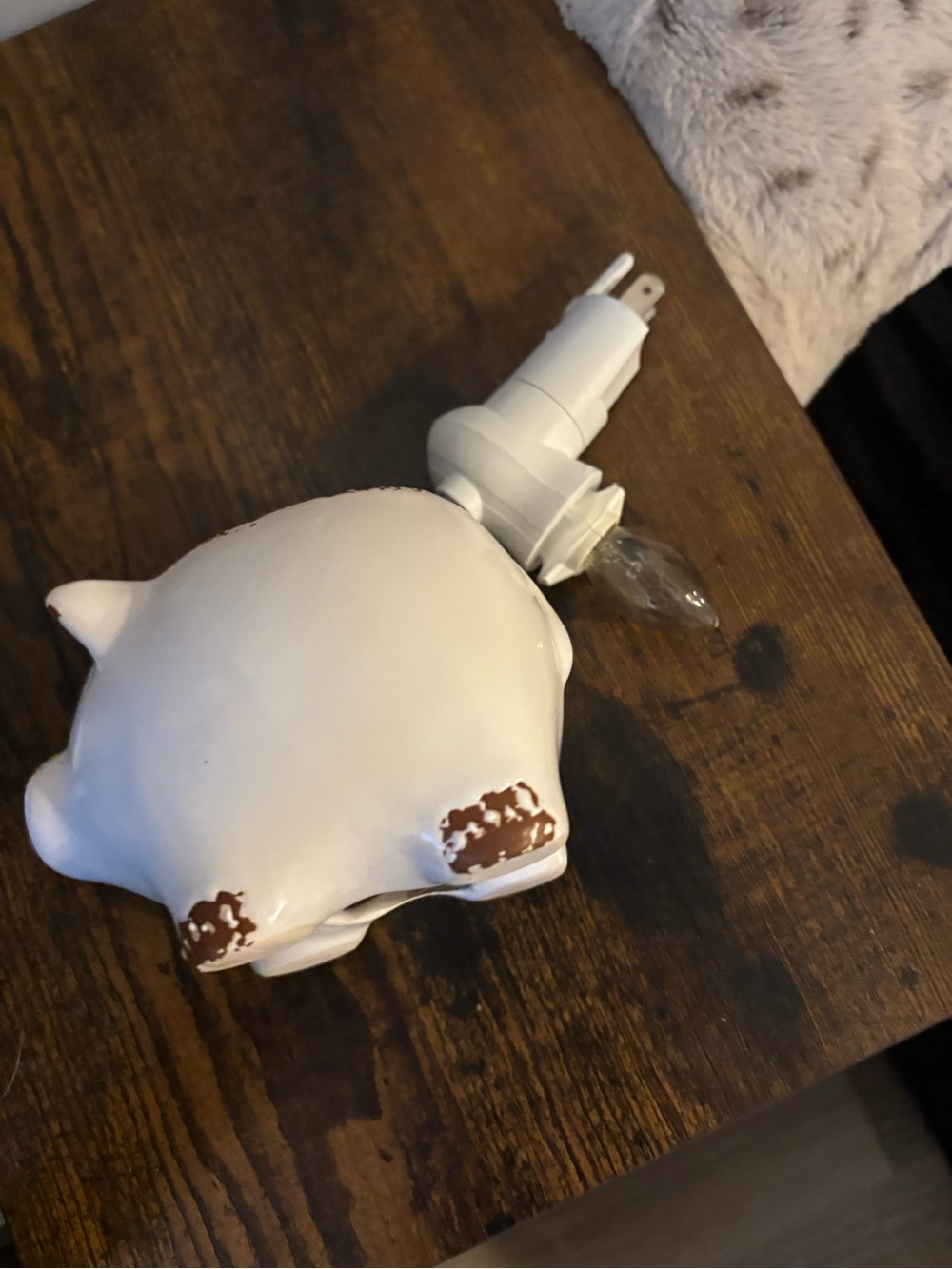White Ceramic Night Light with Brown Accents - Home Accents